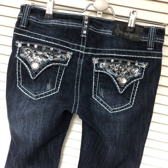 Soundgirl Denim - SOUNDGIRL Jeans 7 28 x 32 Flap Thick Stitch Bling